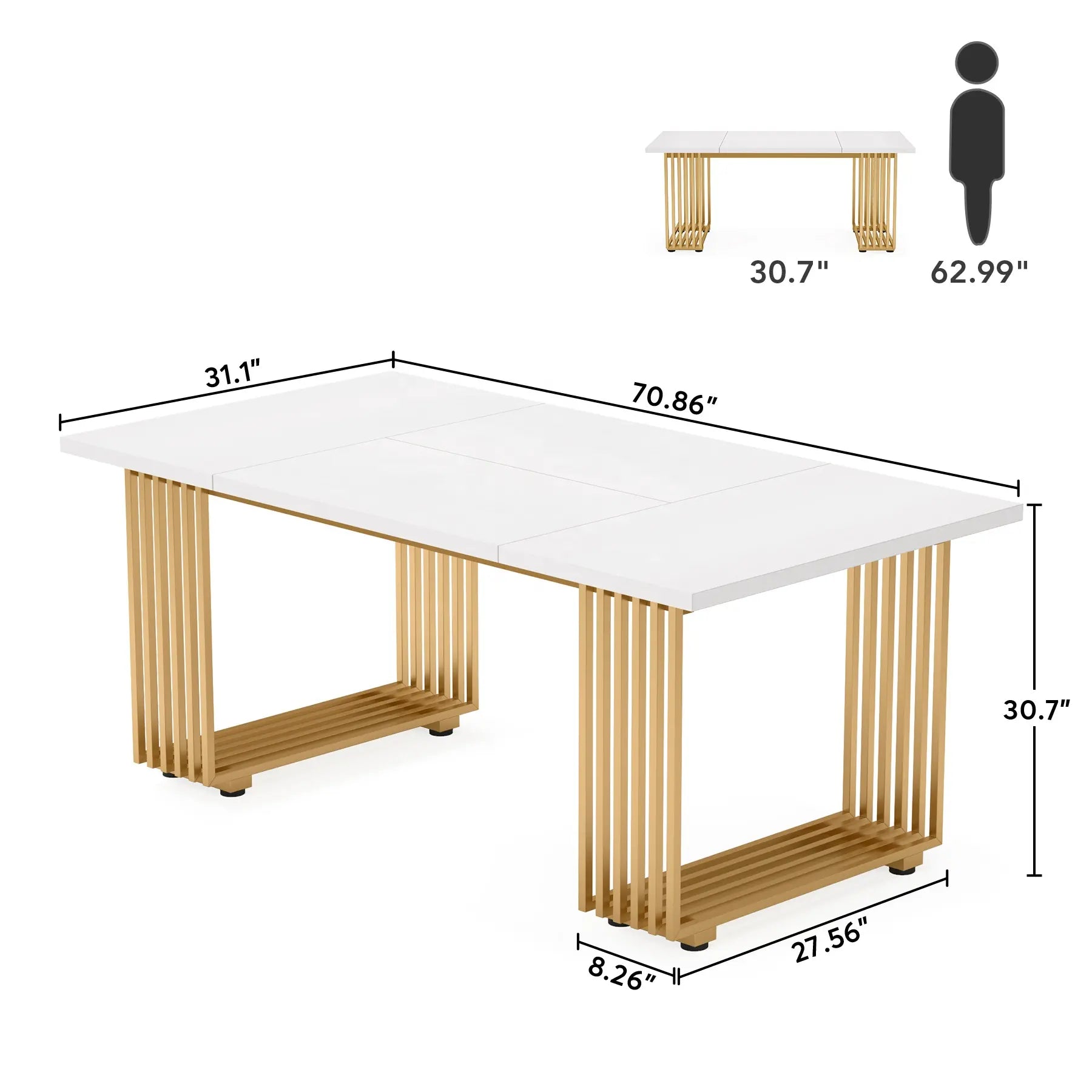 Director & Executive Office Table Made in Structure MS Frame Luxury Design with POP Up Box - White and Gold