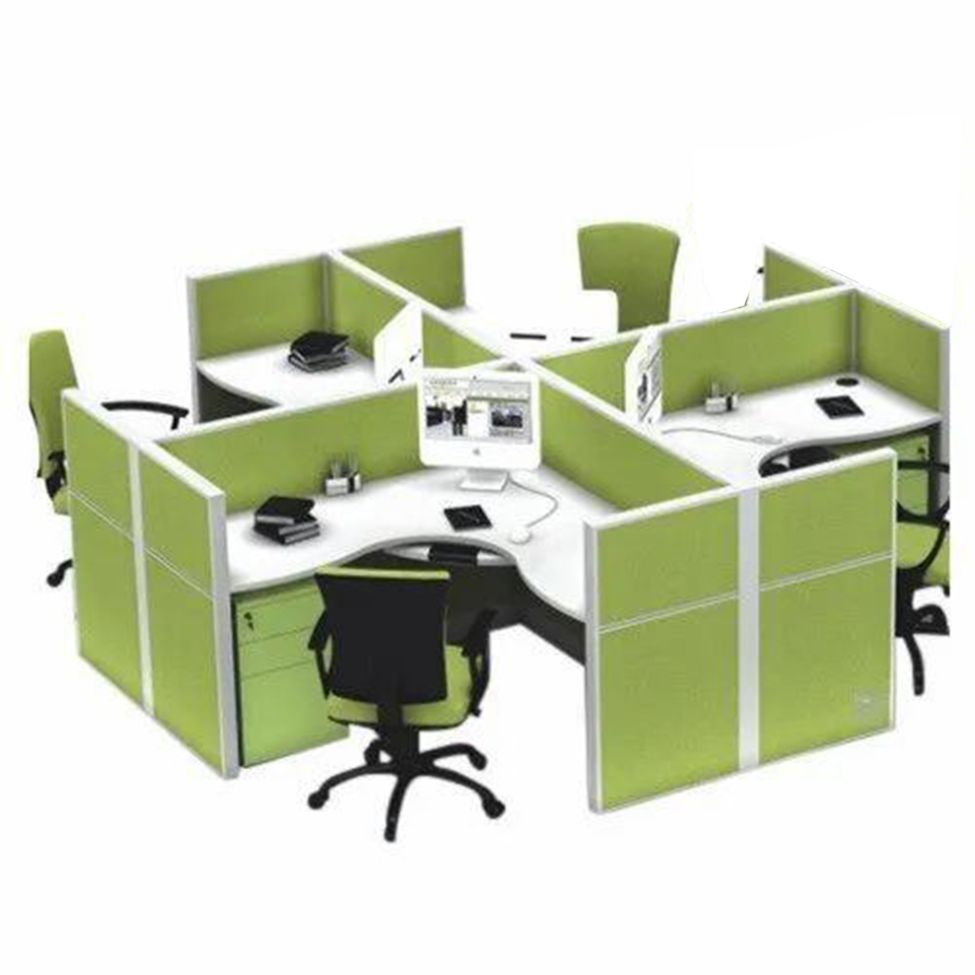 4 Seater Workstation Table with Aluminum Panel Based, Drawer Pedestal