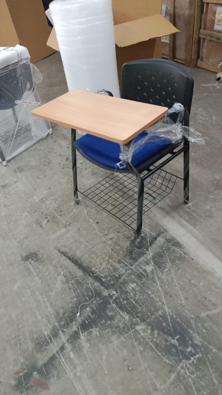 Modern Study Chair in Metal Legs with Wooden Writing Pad