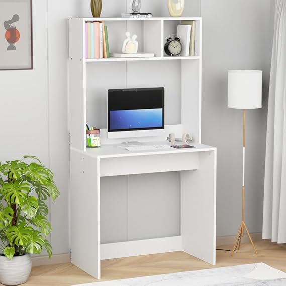 Home and Office computer Table with Bookshelf Made a Pre-laminated particle Board white Color