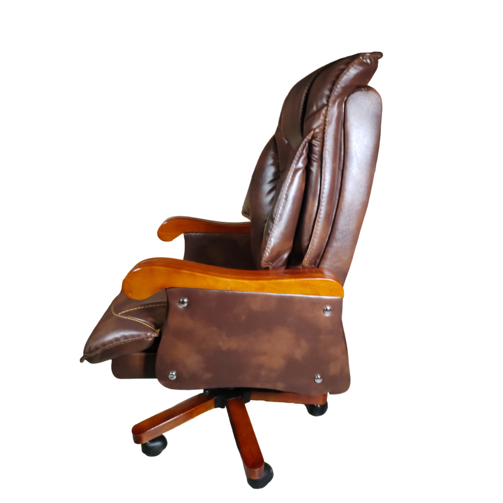 High Back Director Chair with Height Adjustable Wooden Base, Brown