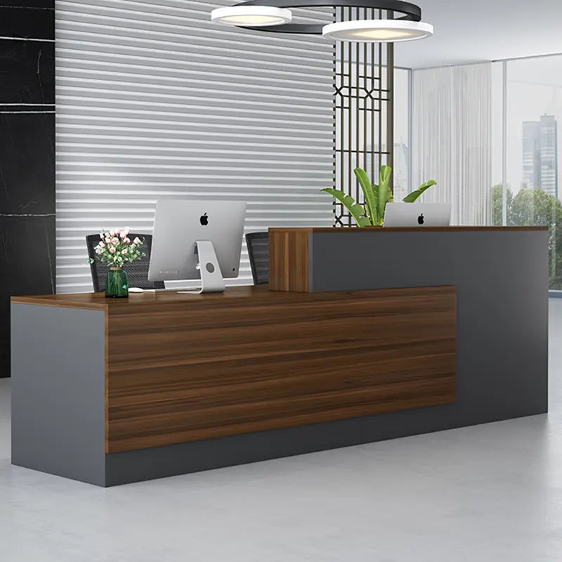 Reception Table for Office Luxury Modern Counter Stylish Design and Drawers Book Self Ample Storage & Openable Storage - Grey & Brown