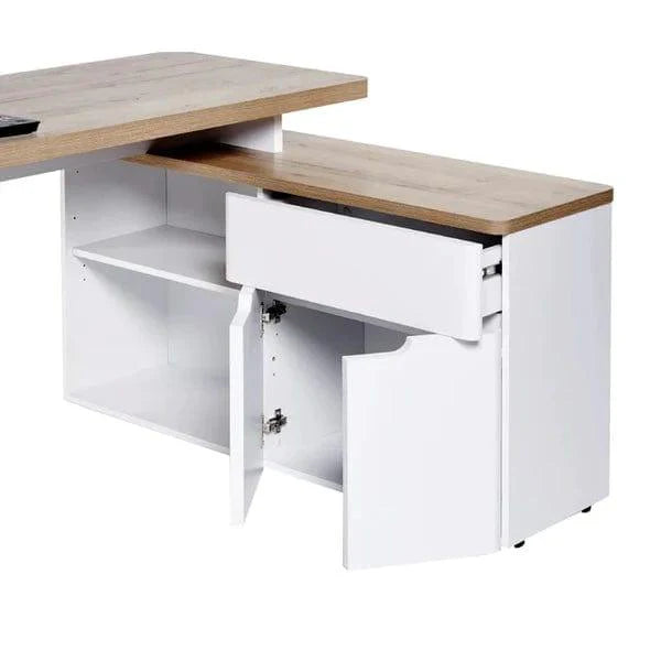 Office Desk and  Computer L shape Table made in Pre-laminated & Plywood White-Brown Color