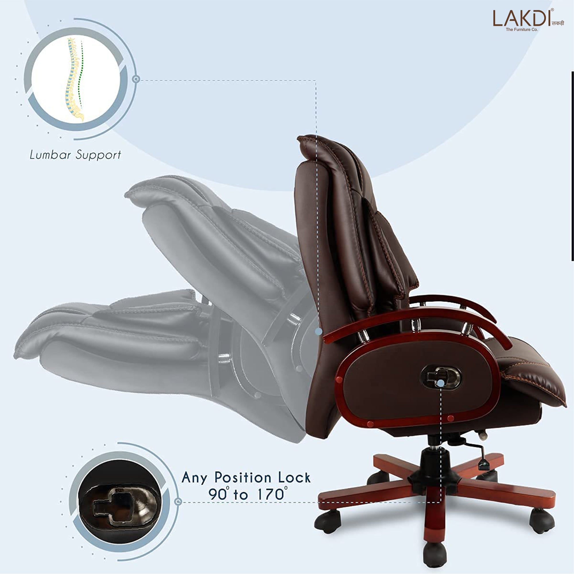 High Back Leatherette Director Chair with Wooden Base and Handle