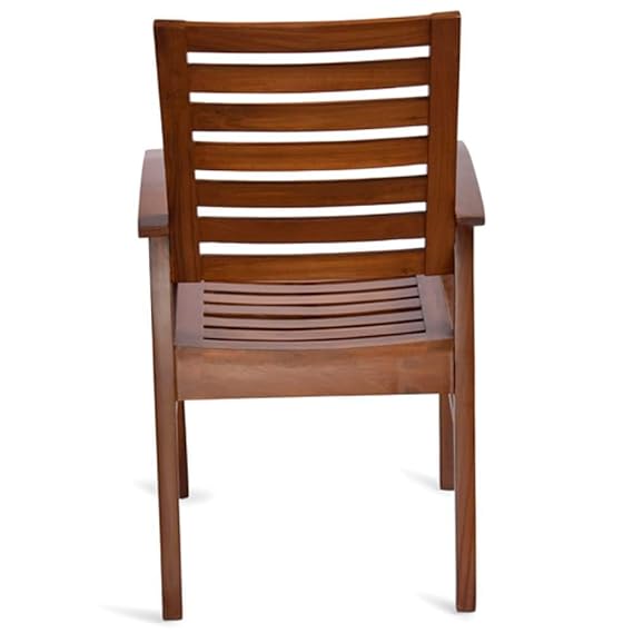 Home and Living Room Wooden Chair Made in Teak wood with Lumbar Support for Back Walnut Finish