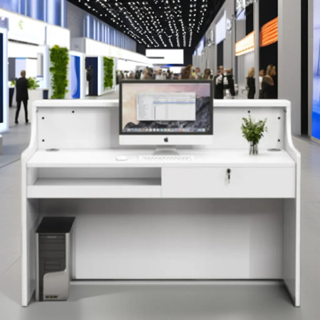 Reception Table for Office Counter Made in MDF with Small Store Front Desk and Drawers & CPU Space