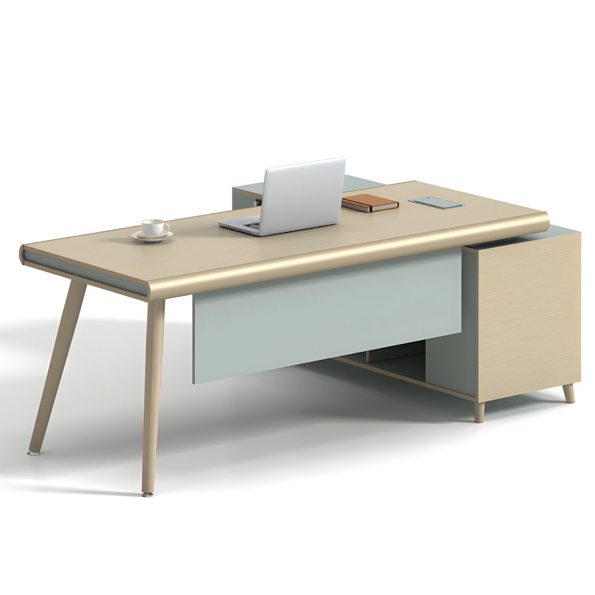 Director & Executive L-Shape Office Table Modern Desk Made in MDF with Side Unit Drawer and Storage Wire Manager & CPU Storage - Beige