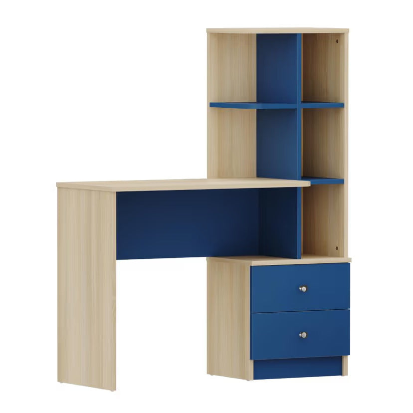 Home and Office Computer Table Made in Particle Board with Drawer and Book Self, Cabinet-Blue Color