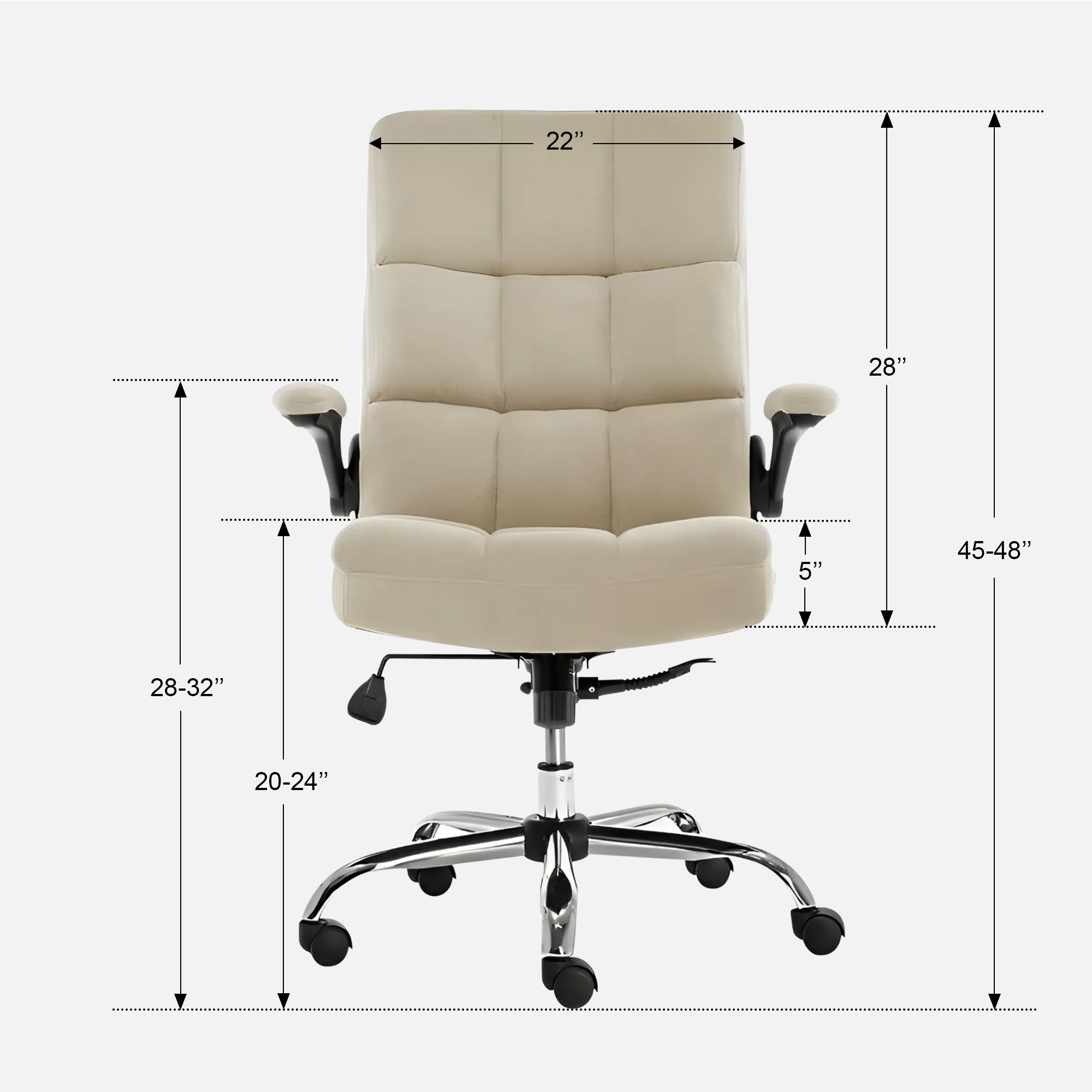 Comfortable Director Chair with Adjustable Armrest Upholstery in Velvet Light Beige (Super Soft)