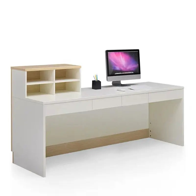 Reception Table for Office Counter Stylish Design Made in MDF and Multi Drawers & Round Wire Manager - Off  White Color