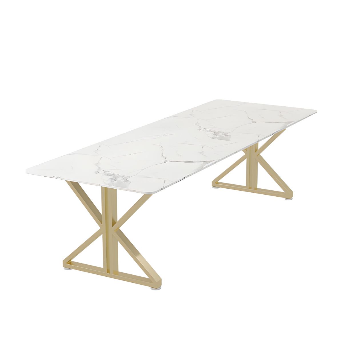 Conference and Meeting Marble Laminate Top Office Table Base in MS Metal Legs with Golden Powder Coating ( 7.3x3 Ft.)