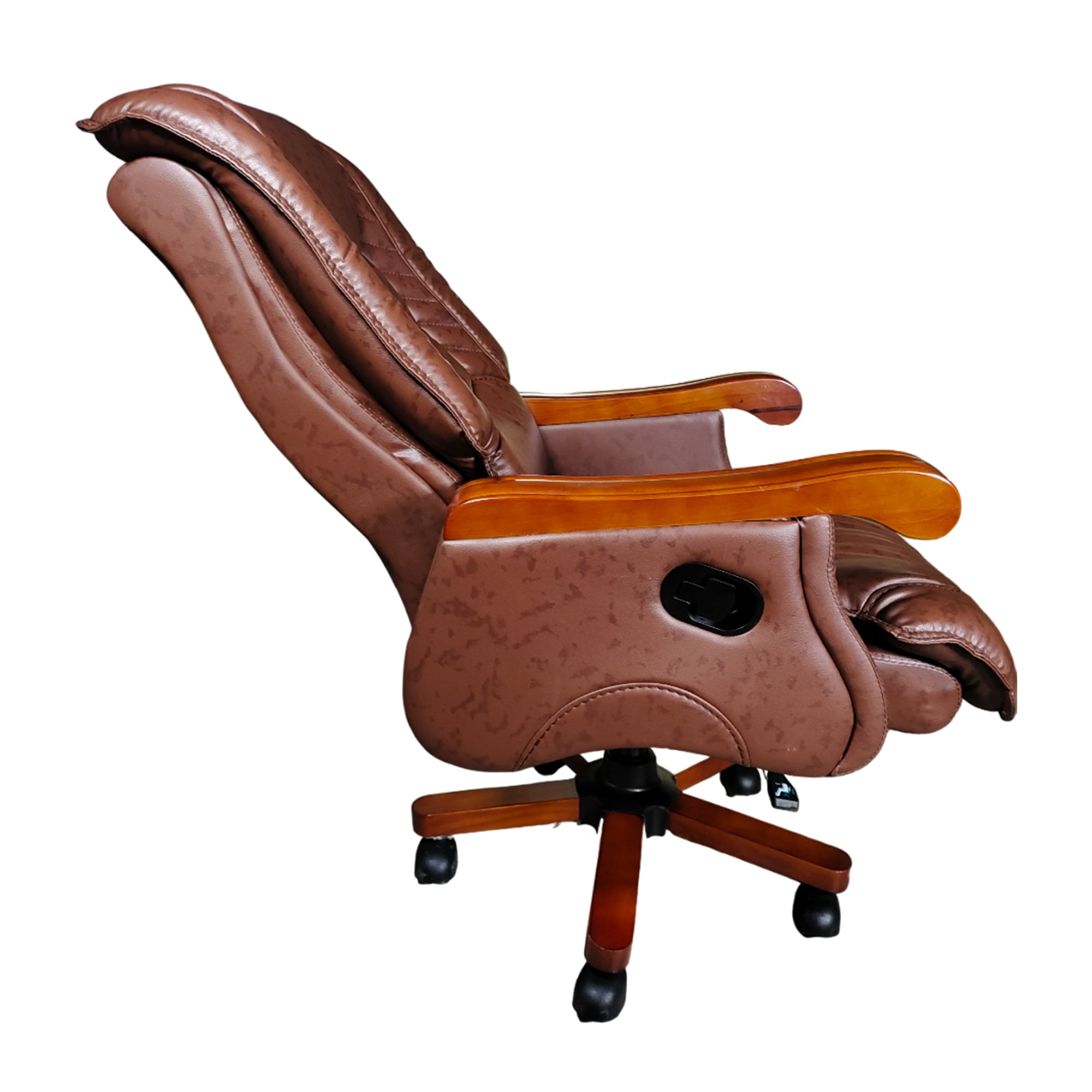 High Back Director Chair with Height Adjustable Wooden Base, Brown