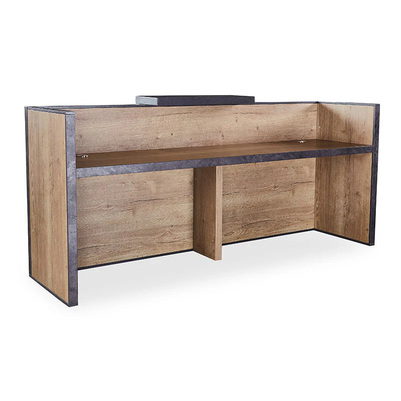 Modern Reception Table For Office with Tobacco Wood & Dark Concrete Finish -Engineered Wood Body & E1 Environmental Boards