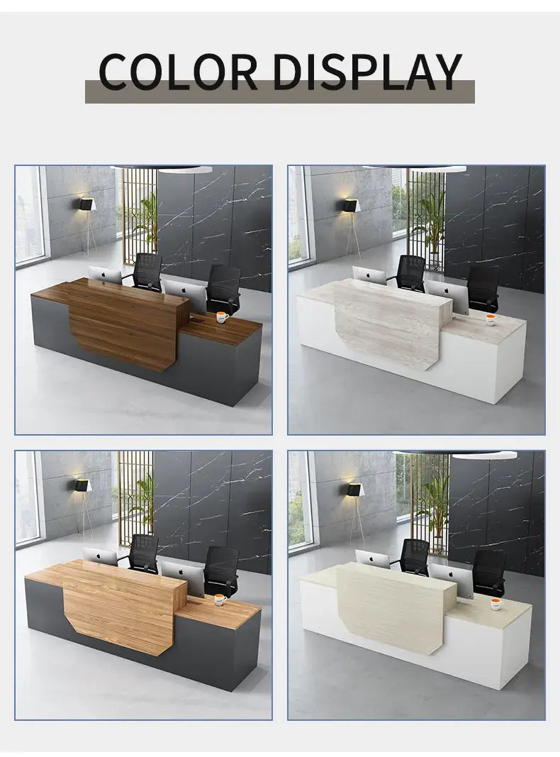 Reception Table for Office Luxury Modern Counter Made in Particle Board and Pedestal & Round Wire Manager- Grey & Brown