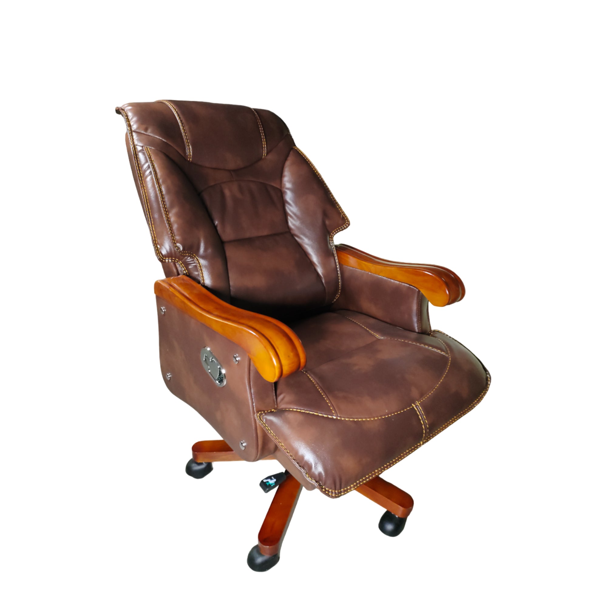 High Back Director Chair with Height Adjustable Wooden Base, Brown