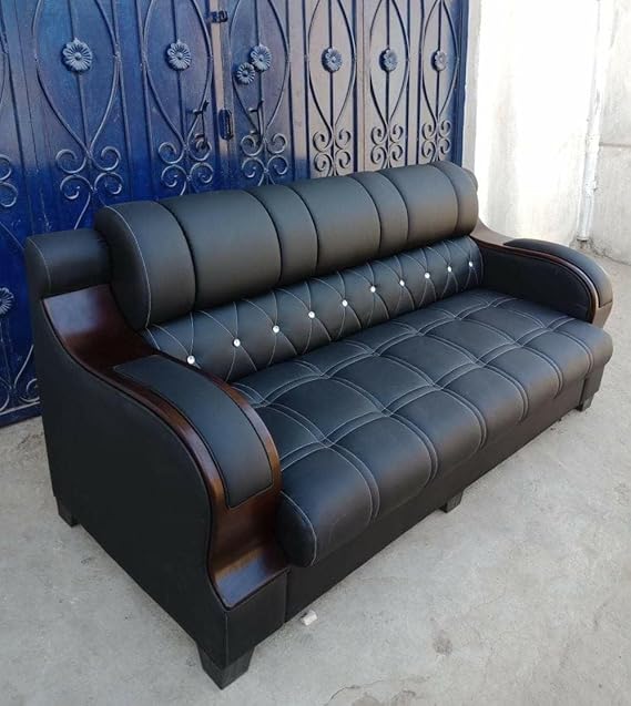 Premium 3-Seater Sofa make in high-performance Leatherette, Solid Wood Frame & Durable with Wooden Leg Base