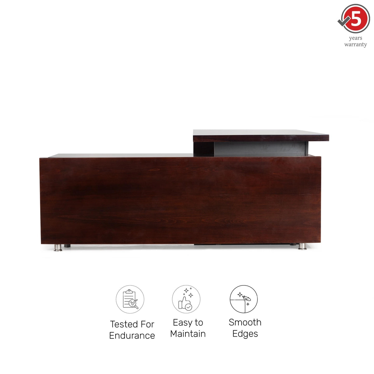 Director L shape Table Made in Veneer - Steam Beech Matte Finish and Brown - Red Cherry Color