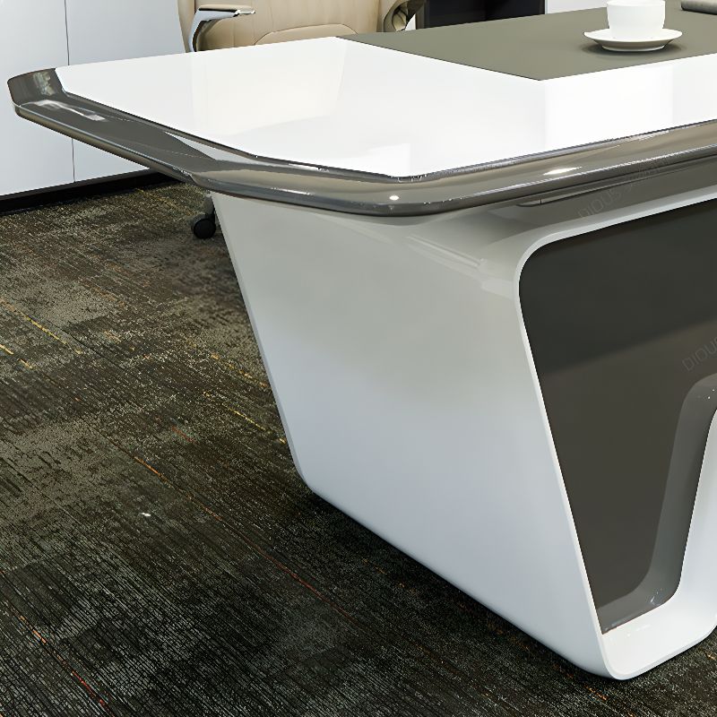 Director L-Shape Office Table Luxury Desk Made in MDF with Reversible Orientation, Integrated Cable Management, and CPU Storage - White Grey