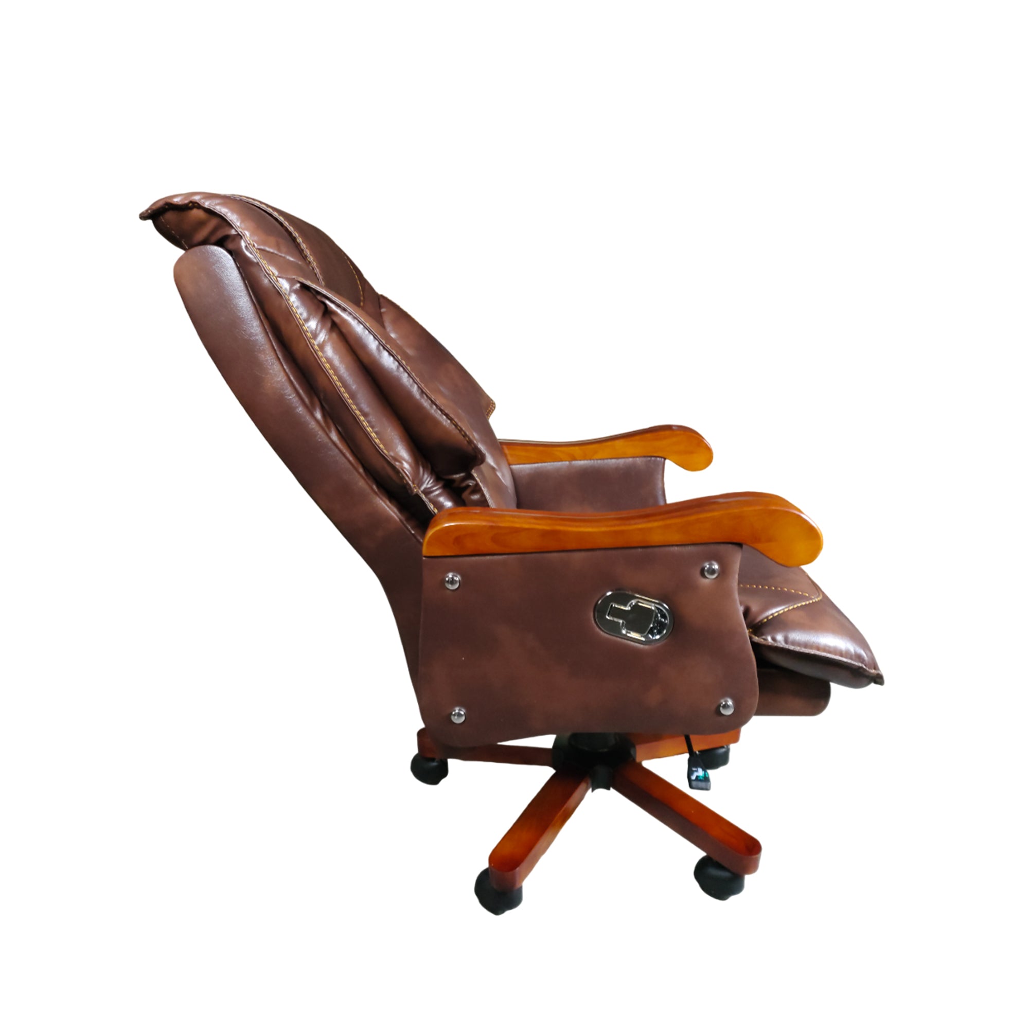 High Back Director Chair with Height Adjustable Wooden Base, Brown