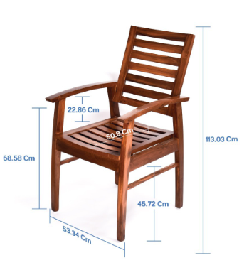 Home and Living Room Wooden Chair Made in Teak wood with Lumbar Support for Back Walnut Finish