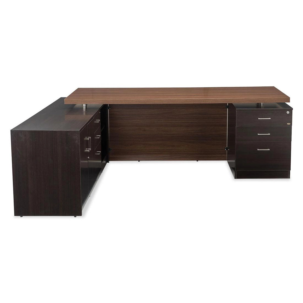 Director L shape Table Made in Engineered Wood and Metal SS, Matte Finish, Brown - Classic Walnut