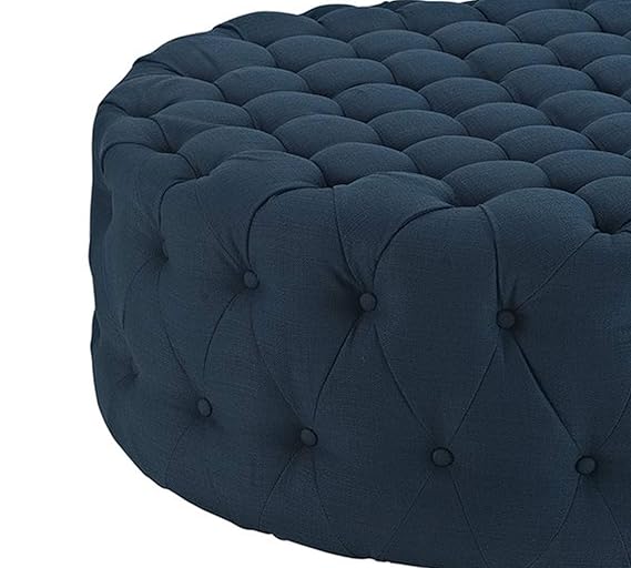 Ottoman with Wooden Base Fully Cushioned Cotton Fabric