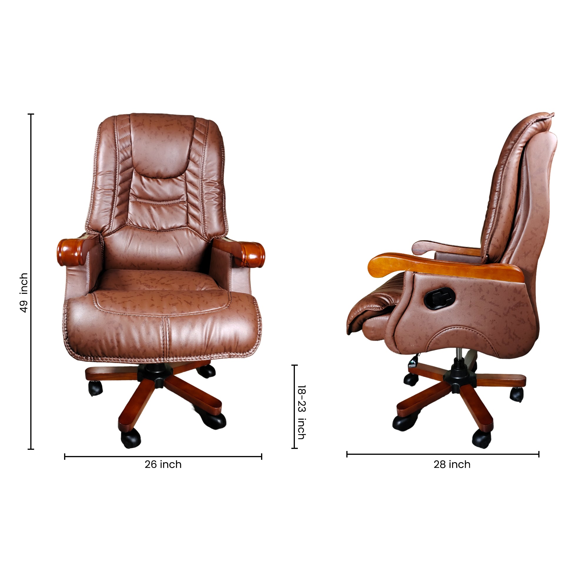 High Back Director Chair with Height Adjustable Wooden Base, Brown