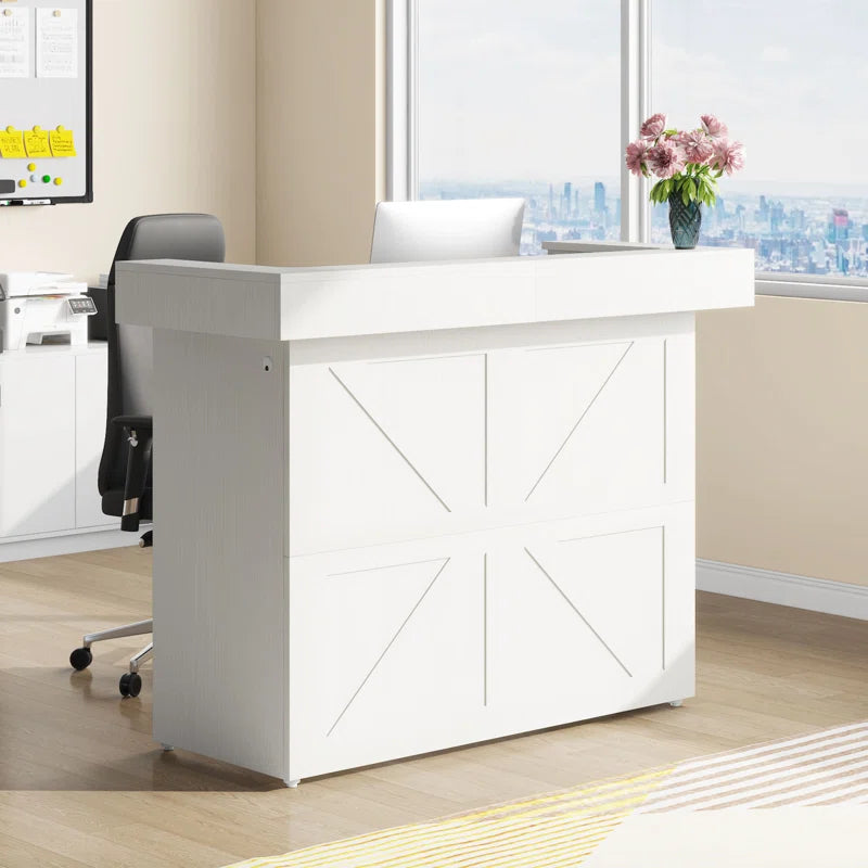 Reception Table for Office Front Counter Desk Made in MDF and Elevate Your Space with Elegant Design- White Color