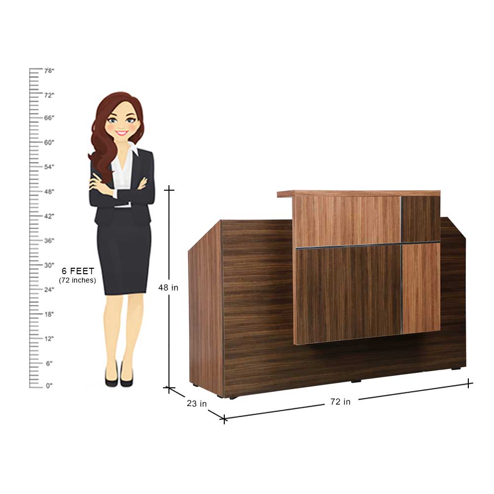 Reception Table Stylish for Office Made in Particle Board and CPU Space with Lockable Drawers & wire manager - Brown