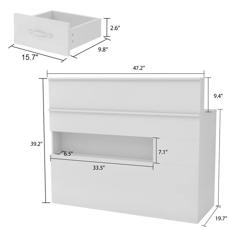 Reception Table for Office Front Counter Desk Made in Particle Board with Keyboard Tray and Drawers, Openable Shutter- White Color