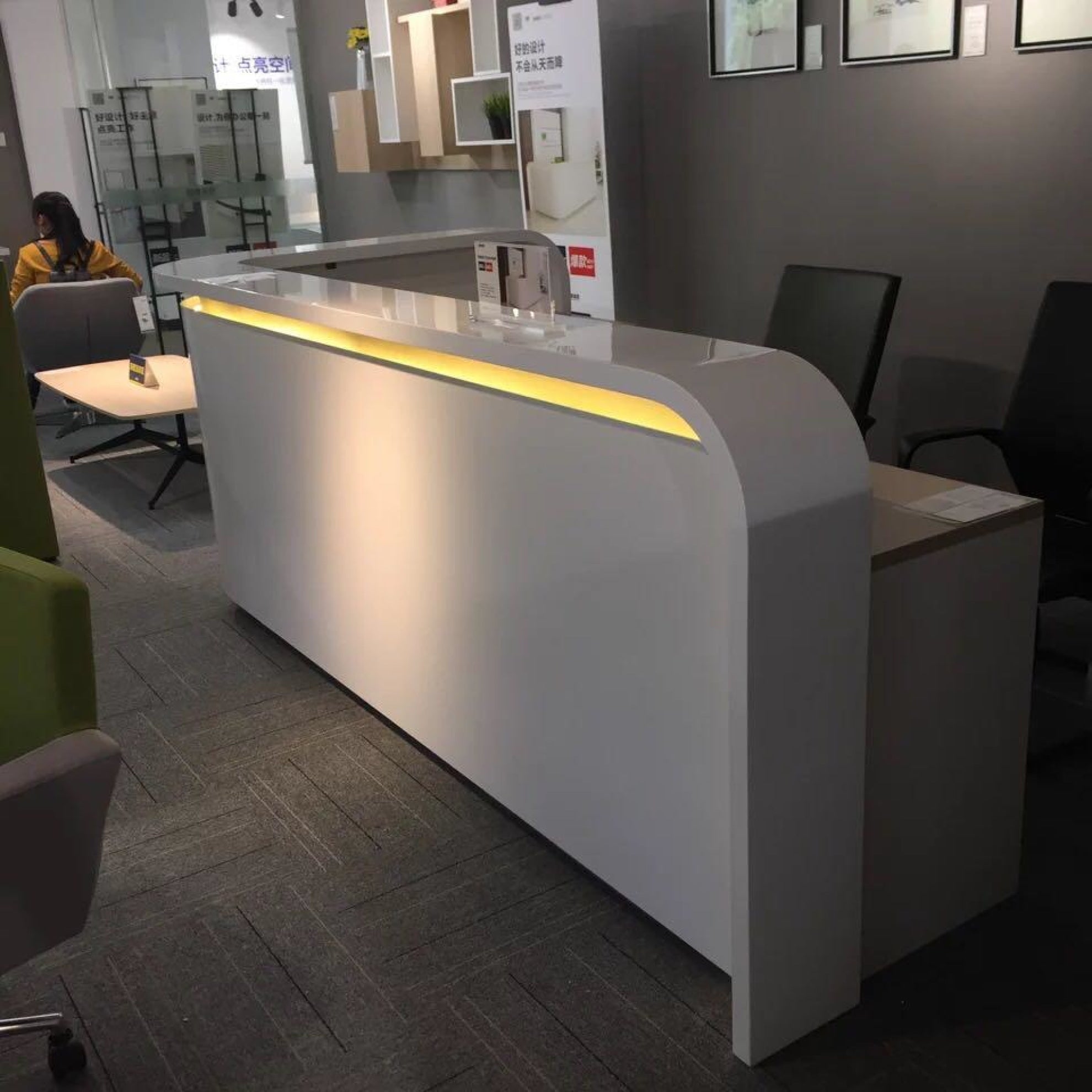 Luxury Reception Table for Office - Versatile and Accessible Modal Counter Desk Made from Durable MDF with Featuring Two Wire Managers, Ample Storage, and Comfortable Two-Person Seating