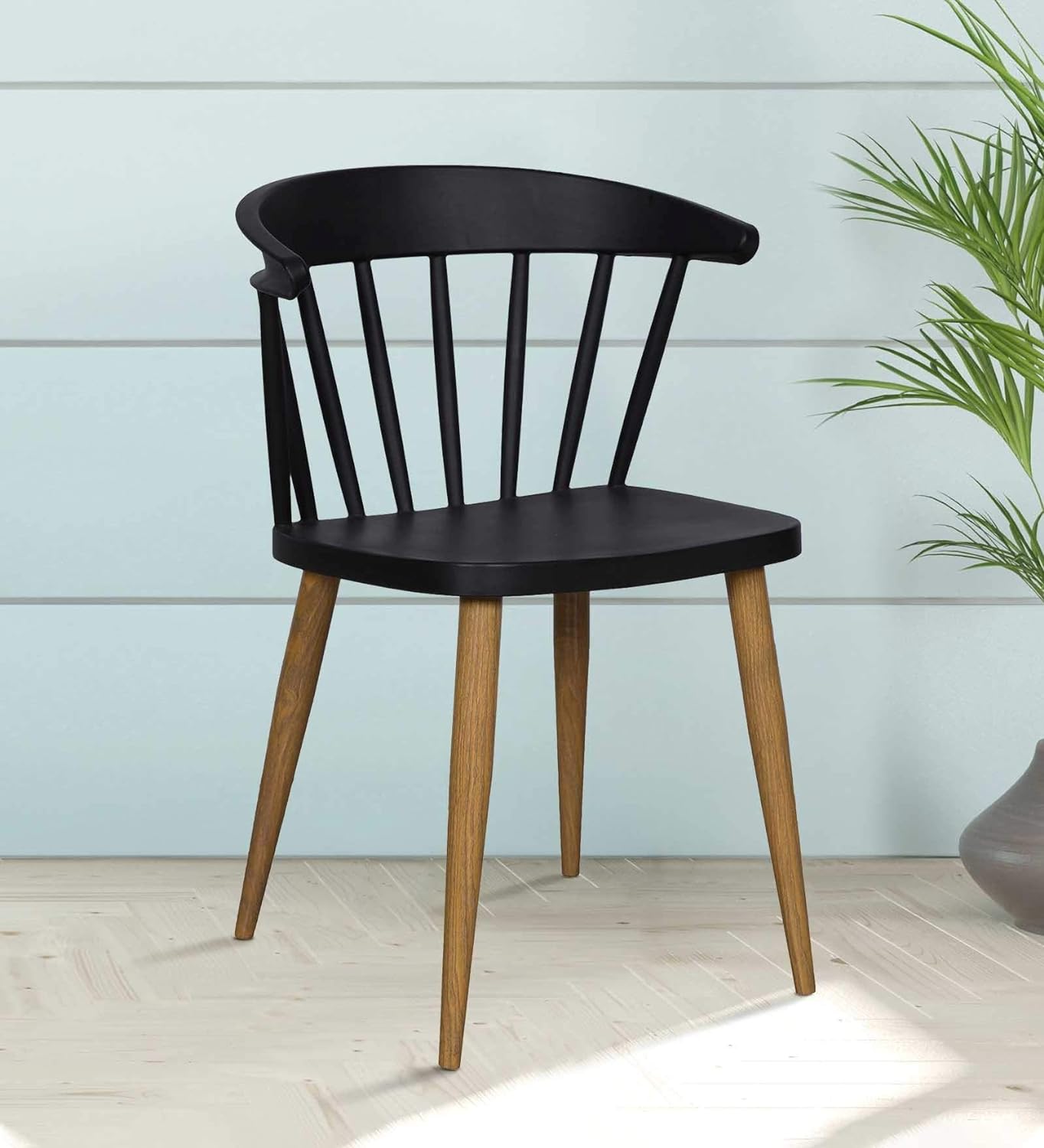 Cafe Chair in Black and Legs in Metal Base