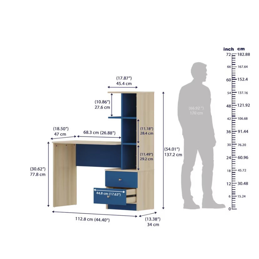 Home and Office Computer Table Made in Particle Board with Drawer and Book Self, Cabinet-Blue Color