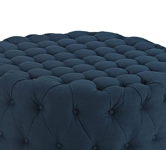 Ottoman with Wooden Base Fully Cushioned Cotton Fabric