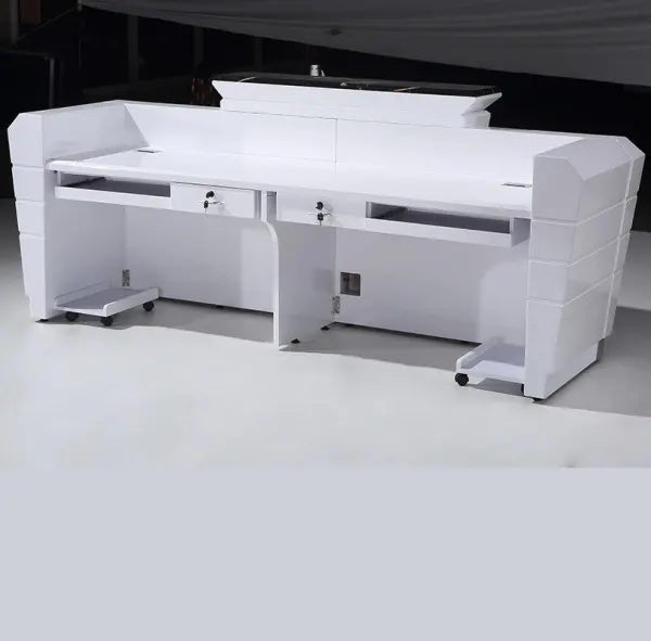 Reception Table for Office Luxury Modal Counter Desk Made in MDF with Wire Manager, Drawers 2 Persion Seating - White