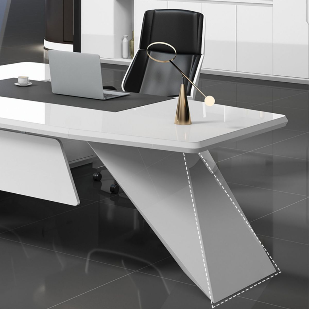 Luxury Director L-Shape Office Table Desk Made in MDF with Wire Manager Drawers Lockable and Storage for a Modern Workspace - White