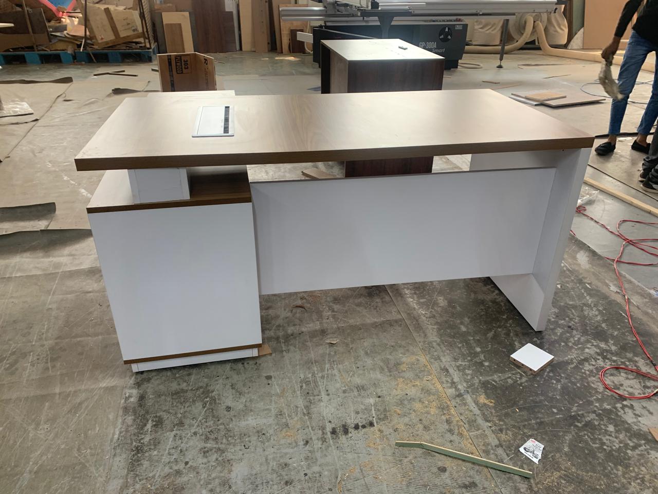 Director Table Dual Color in Pre & Post Laminated Particle/Plywood Board with 3 Drawers and Open Space.