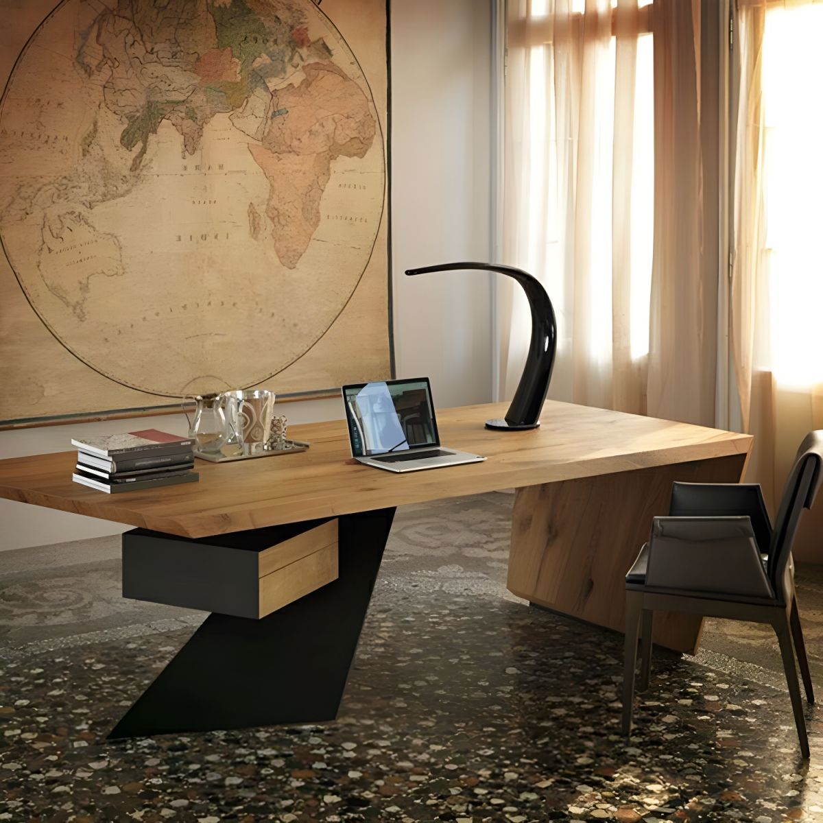 Director & Executive Rectangular Table for Office and  Contemporary Writing Desk Made in MDF - Brown