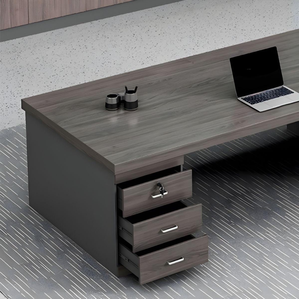 Director & Executive Rectangular Office Table Modern Desk Made in Particle Board with Drawer and Wire Manager - Brown