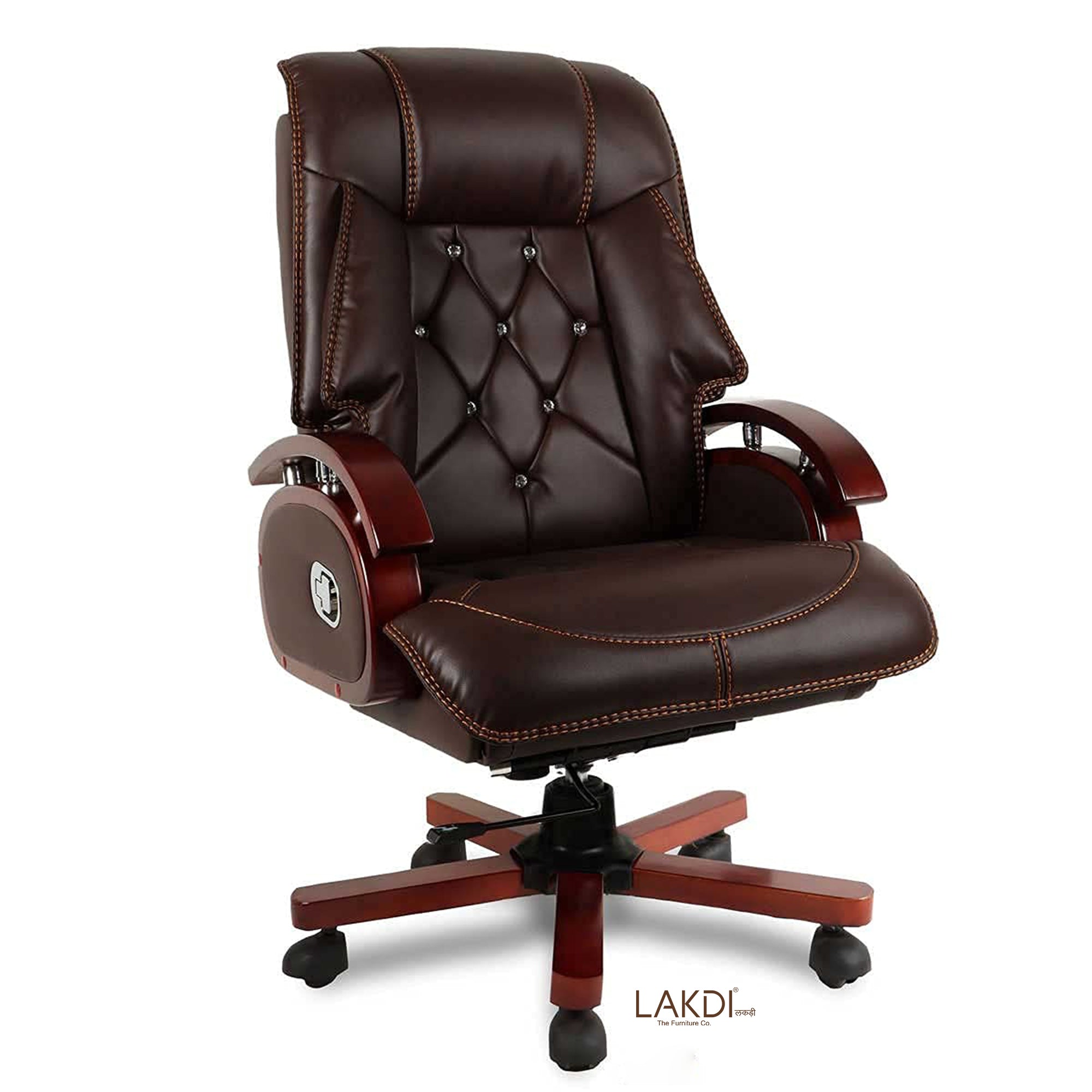 High Back Leatherette Director Chair with Wooden Base and Handle