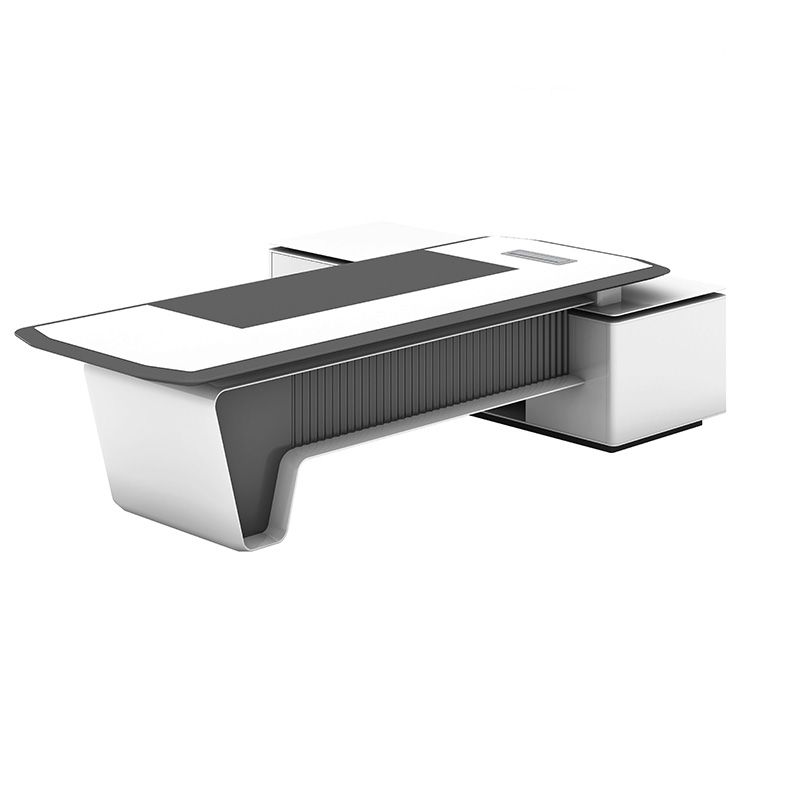 Director L-Shape Office Table Luxury Desk Made in MDF with Reversible Orientation, Integrated Cable Management, and CPU Storage - White Grey