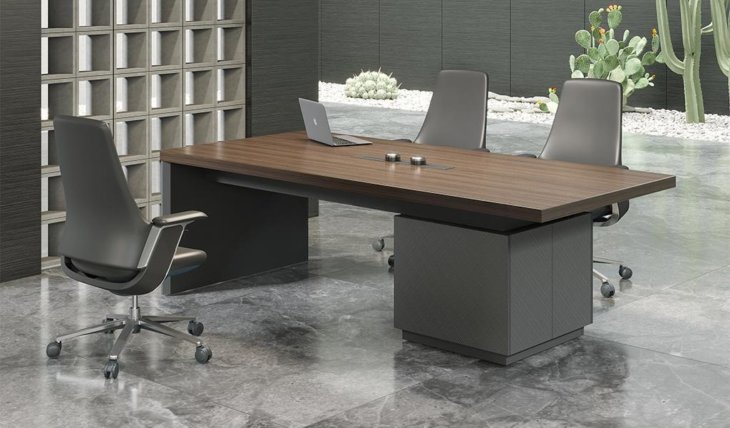 Conference & Meeting Room Table Finish in Brown and Grey Made in Pre laminate Particle Board (8x3.6 Ft)