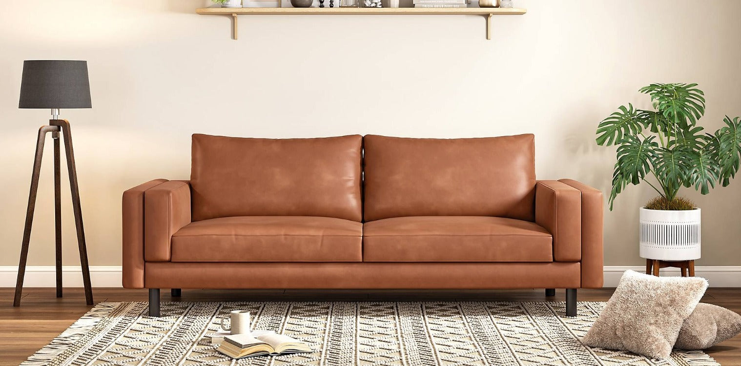 4 Seater Brown Sofa in Leatherette Upholstery with Metal Frame