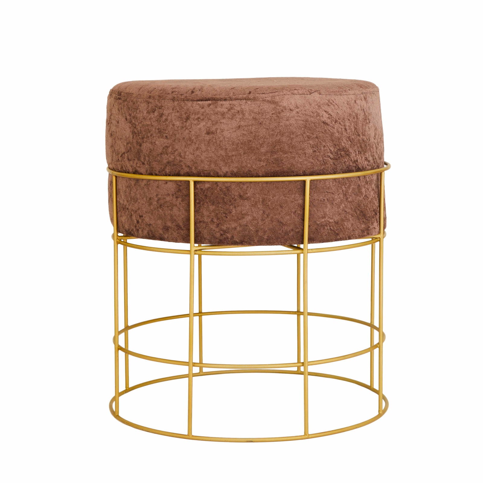 Fabric Upholstery & Metal Base Pouffe -