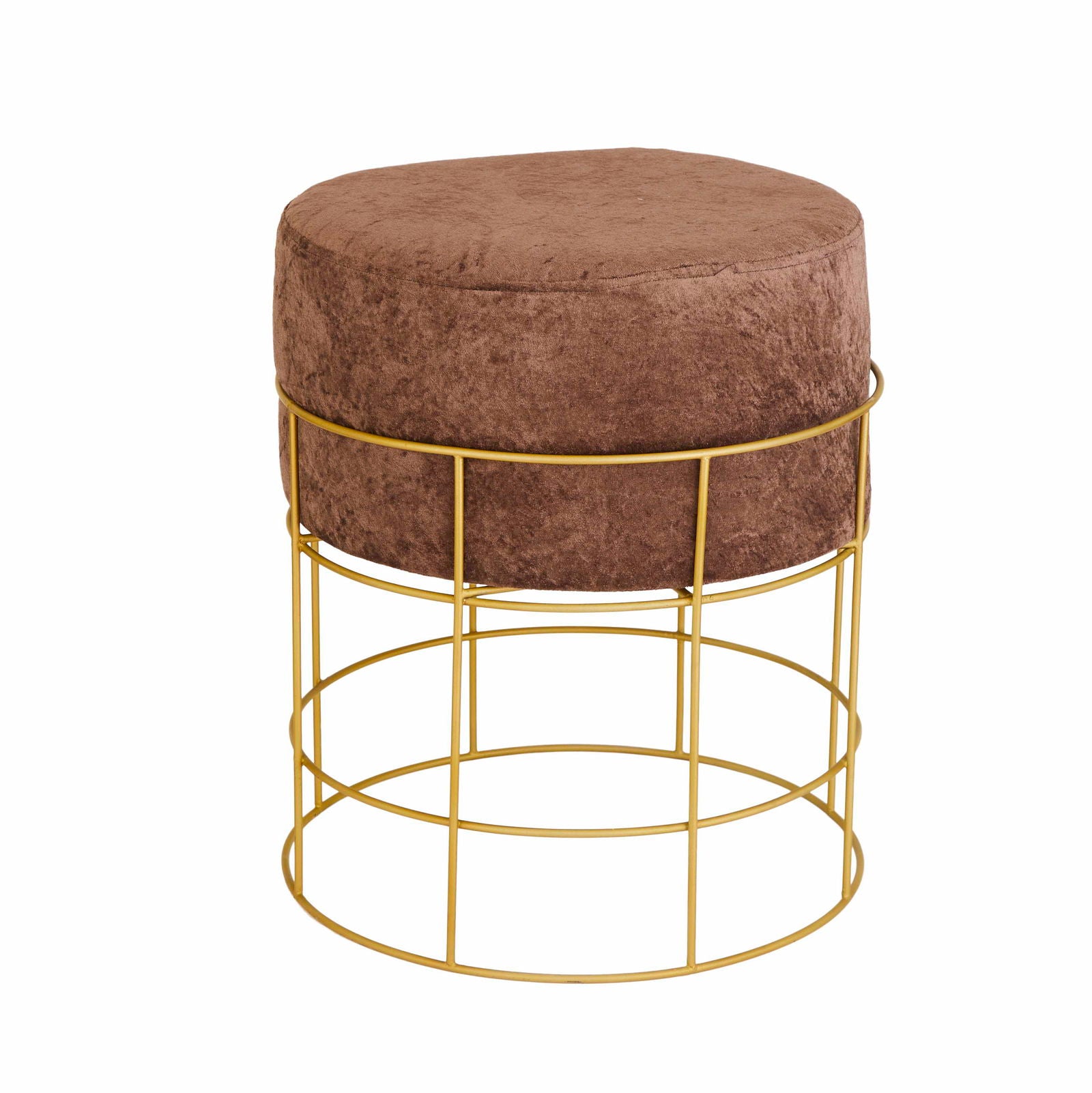 Fabric Upholstery & Metal Base Pouffe -