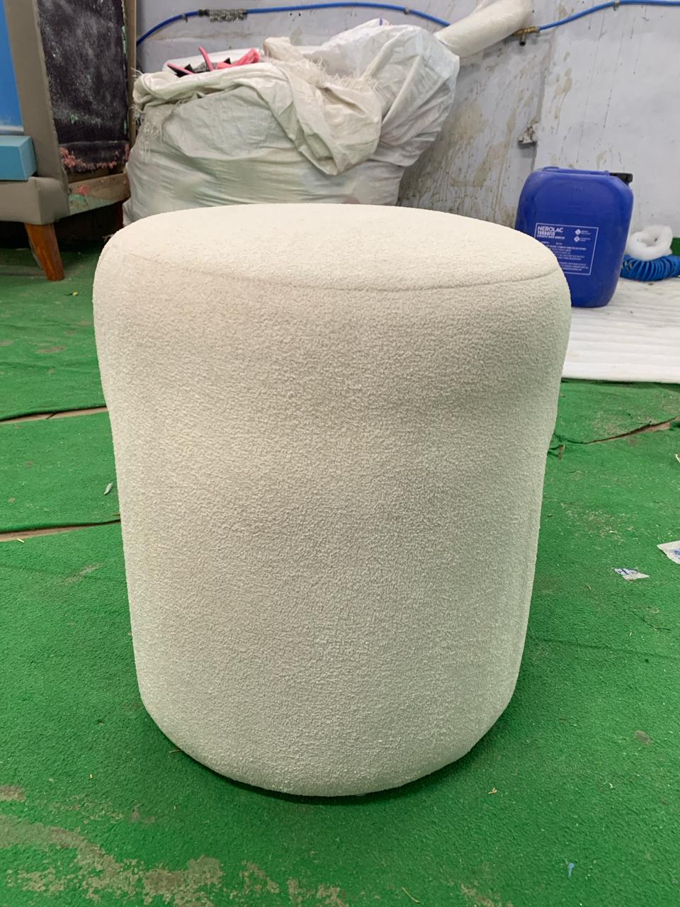 Fabric Upholstery & Wooden Base Pouffe -