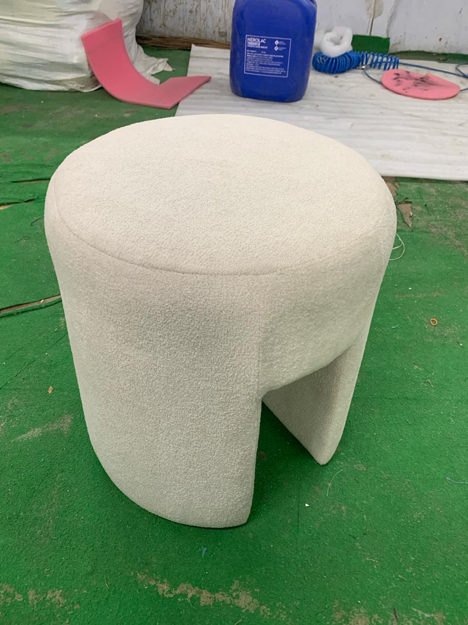 Fabric Upholstery & Wooden Base Pouffe -