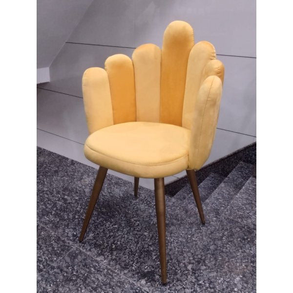 Yellow Wooden Legs Base and Upholstery Velvet Fabric Lounge Chair