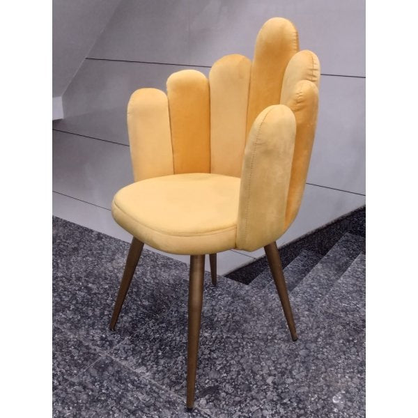 Yellow Wooden Legs Base and Upholstery Velvet Fabric Lounge Chair