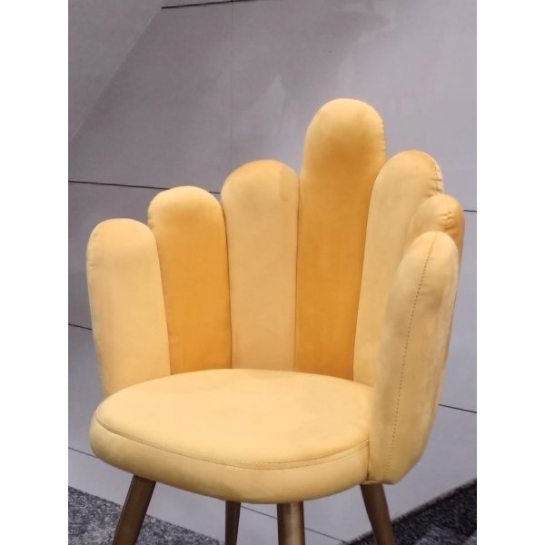 Yellow Wooden Legs Base and Upholstery Velvet Fabric Lounge Chair